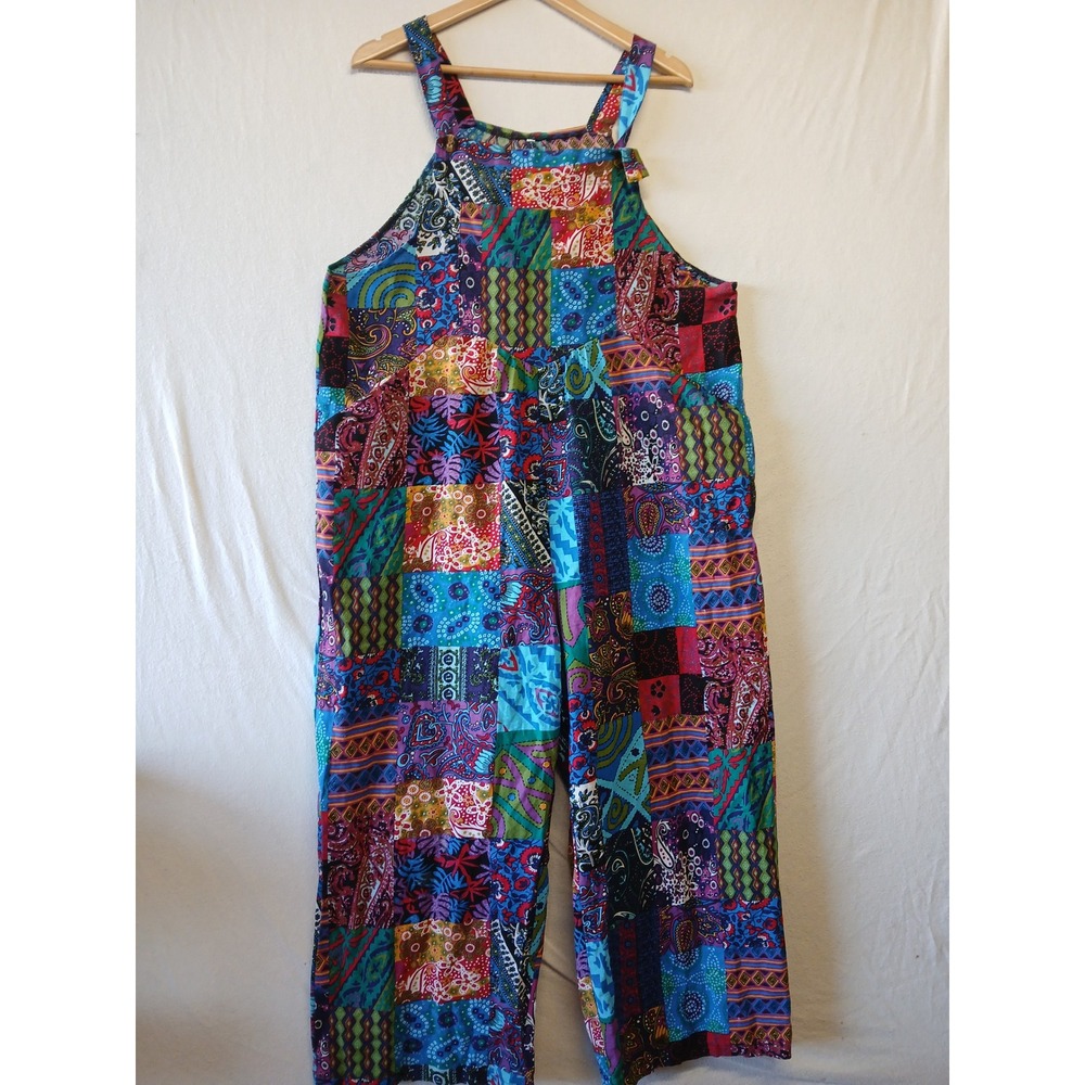 Patchwork overalls XXL art hippy eclectic colorful bright teacher plus size